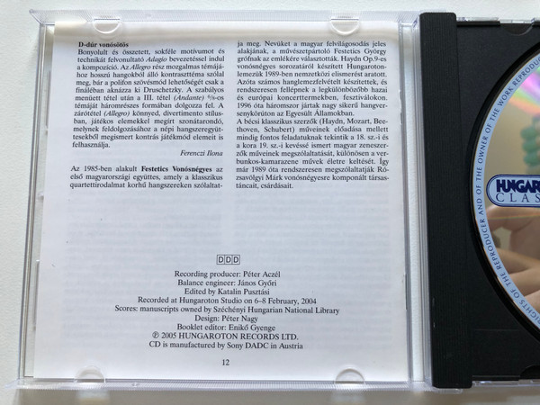 Georg Druschetzky - Four String Quintets / Festetics String Quartet on period instruments, Istvan Kertesz, Erika Petofi, Peter Ligeti, Rezso Pertorini, Kriszta Vergelyi (2nd viola) / Hungaroton Classic Audio CD 2005 Stereo / HCD 32290