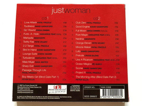 Just Woman - 2 cd's with trendy tunes / Love Attack, Toothkind, Mariquita, Club Zero, Full Moon / Promo Sound 2x Audio CD 2007 / DCD 2908/2