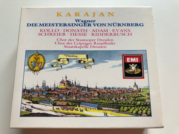 Karajan - Wagner - Die Meistersinger Von Nürnberg / Kollo, Donath, Adam, Evans, Schreier, Hesse. Ridderbusch / Chor der Staatsoper Dresden, Chor des Leipziger Rundfunks, Staatskapelle Dresden / EMI 4x Audio CD 1988 Stereo / 7 49683 2