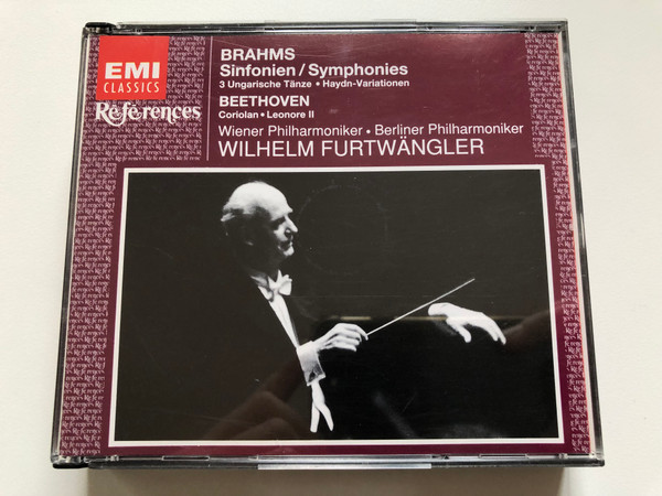 Brahms:Sinfonien/Symphonies, 3 Ungarische Tänze, Haydn-Variatonen; Beethoven: Coriolan, Leonore II / Wiener Philharmoniker, Berliner Philharmoniker, Wilhelm Furtwängler / Références / EMI Classics 3x Audio CD 1995 Mono / 724356551329