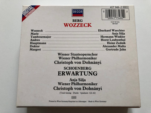 Berg - Wozzeck, Schoenberg - Erwartung / Anja Silja, Eberhard Wächter, Wiener Philharmoniker, Christoph von Dohnányi / Decca 2x Audio CD / 417 348-2