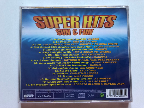 Super Hits - Sun & Fun / Ein biBchen, SpaB muss sein, Der alte Holzmichl, 1n Tango, Ti amo, Wann wird's mal wieder richtig billig?, Geil, La Passion, Urlaub pur (Was e' kus' du?) / Roberto Blanco & Captain Jack / Eurotrend Audio CD / CD 142.069