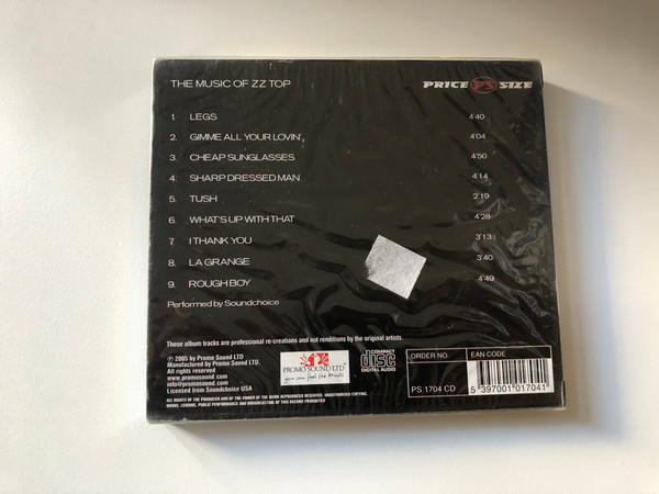 The Music Of ZZ Top - Legs, Gimme All Your Lovin', Cheap Sunglasses, Sharp Dressed Man, Rough Boy / The Hits Re-Loaded, Performed by Soundchoice / Price Size Audio CD 2005 / PS 1704 CD