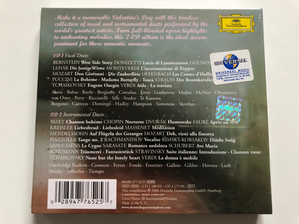 Be My Valentine: Music For Two / An irresistible of romantic, intimate duets / Specially priced 2-CD set / Deutsche Grammophon 2x Audio CD 2006 / 4776526