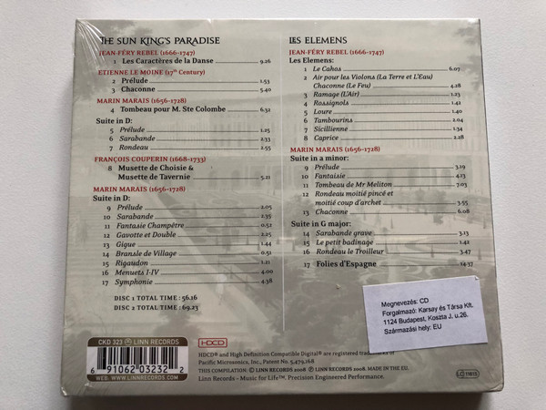 Palladian Ensemble - The Sun King's Paradise, Les Elemens / Pamela Thorby, Rachel Podger, Rodolfo Richter, Susanne Heinrich, William Carter / Linn Records Audio CD 2008 / CKD 323