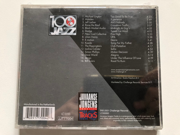100% Jazz - Volume 1 - 2001 / Javaanse Jongens Tracks Audio CD 2001 / JJT77004