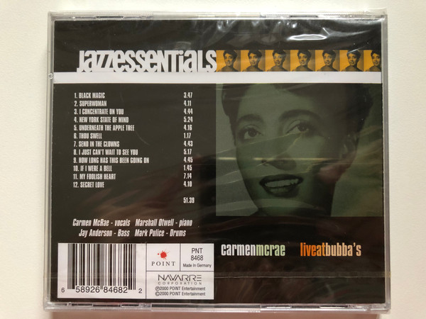 Carmen McRae – Live At Bubba's / Jazzessentials / The Great Performers / Point Entertainment Audio CD 2000 / PNT 8468