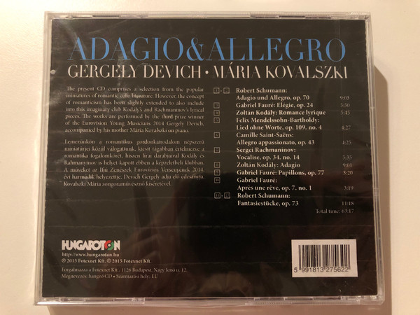 Adagio & Allegro - Gergely Devich With Maria Kovalszki / Hungaroton Audio CD 2015 / HCD 32756