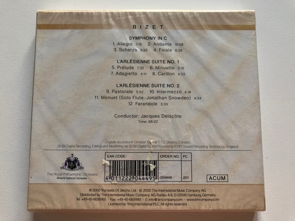Bizet - Symphony In C, L'Arlésienne Suites Nos. 1 And 2 / The Royal Philharmonic Orchestra, Conductor: Jacques Delacôte / RPO Records Audio CD 2000 / 204449-201