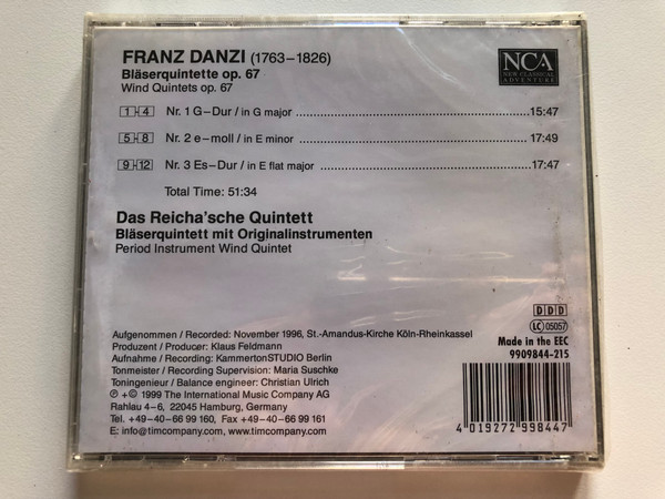 Franz Danzi - Blaserquintette op. 67 - Das Beicha'sche Quintett / New Classical Adventure Audio CD 1999 / 9909844-215
