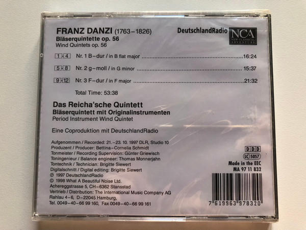 Franz Danzi – Bläserquintette op.56 - Das Reicha'sche Quintett / New Classical Adventure Audio CD 1998 / MA 97 11 832