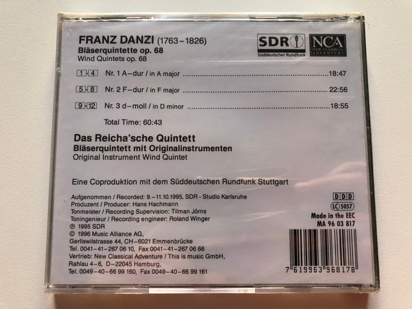Franz Danzi - Blaserquintette op. 68 - Das Beicha'sche Quintett / New Classical Adventure Audio CD 1996 / MA 96 03 817