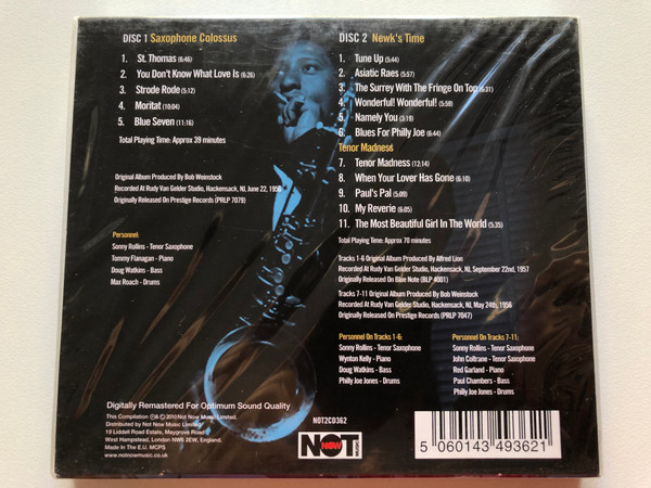 Sonny Rollins – Saxophone Colossus / The Iconic Jazz Masterpiece + Two Bonus Albums, Digitally Remastered On 2CDs / Not Now Music 2x Audio CD 2010 / NOT2CD362