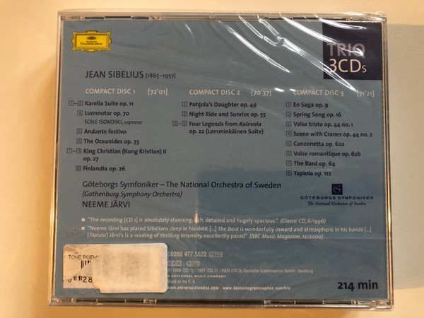 Sibelius - Tone Poems - Göteborgs Symfoniker, Neeme Järvi / Trio - The Natural Choice: complete repertoire segments, detailed booklet notes, outstanding performances / Deutsche Grammophon 3x Audio CD Stereo / 00289 477 5522