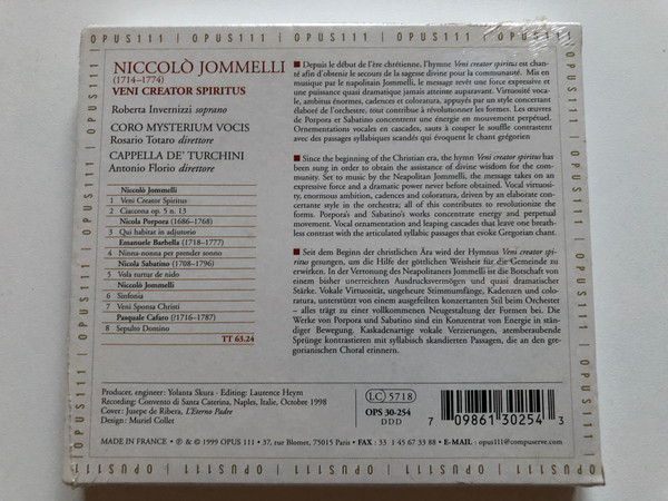Tesori Di Napoli - Vol. 9 - Jomelli - Veni Creator Spiritus / Roberta Invernizzi, Mysterium Vocis, Cappella De'Turchini, Antonio Florio / Opus 111 Audio CD 1999 / OPS 30-254