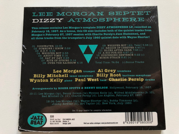 Al Grey, Billy Mitchell, Lee Morgan, Charlie Persip, Paul West, Billy Root, Wynton Kelly ‎– Dizzy Atmosphere  Jazz Beat CD Audio 1957