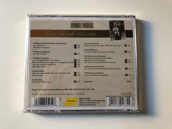 Leo Slezak sings Arias by Wagner, Verdi and Meyerbeer / Living Voices / Hanssler Classic Audio CD 2004 / CD 94.505