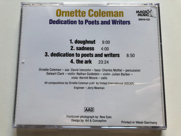 Ornette Coleman Dedication to Poets and Writers / Magic Music Audio CD