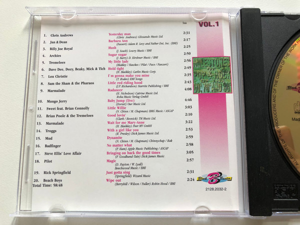 Milestones Of Pop & Rock Of The 60's, 70's And 80's - Vol. 1 / 20 Tracks / Chris Andrews - Yesterday Man, Jan & Dean - Barbara Ann, Billy Joe Royal - Hush, Archies - Sugar Sugar / Block Buster Audio CD 1995 / 2128.2032-2