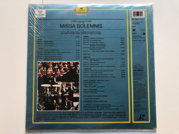 BEETHOVEN - MISSA SOLEMNIS  KARAJAN  Laser Disc CD Video 1990 (044007223413