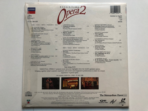 Various ‎– Essential Opera 2  Decca, PolyGram TV LaserDisc CD Video 1993 (044007125816