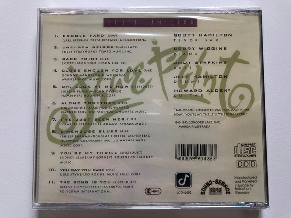 Scott Hamilton - Race Point - Gerry Wiggins, Andy Simpkins, Jeff Hamilton, Howard Alden / Concord Jazz Audio CD 1992 / CCD 4492
