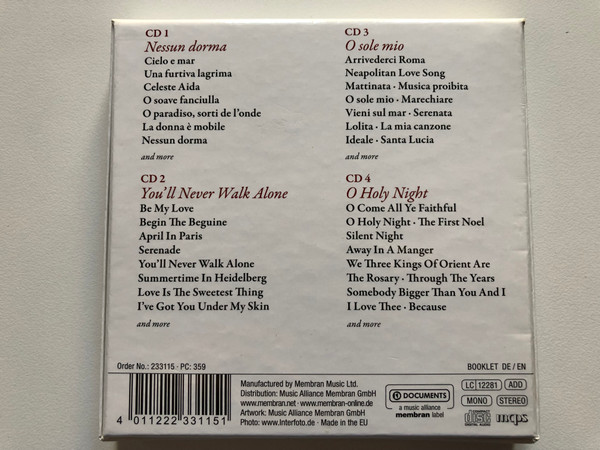 Mario Lanza - I Sing From The Heart / 4 CD-Set + Booklet / Membran Music 4x Audio CD, Box Set, Mono, Stereo / 233115