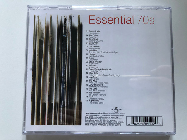 Essential 70s / Including Tracks From David Bowie, The Police, Dire Straits, Bob Dylan, Bryan Ferry & Roxy Music, Blondie,Supertramp, Kate Bush, The Cars, 10cc, Joe Jackson, and many more... / Universal Audio CD 2003 / 06024 980 910-2 (9)