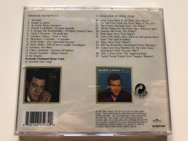 Mario Lanza - Serenade/A Cavalcade Of Show Tunes / Two Original Albums On One CD / BMG Audio CD 2004 / 82876 625932