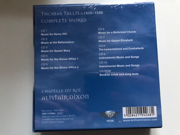 Tallis - Complete Works - Chapelle Du Roi, Alistair Dixon / Choral Classics / Brilliant Classics 10x Audio CD + CD-ROM 2011 / 94268