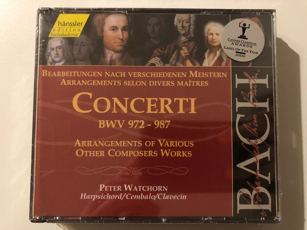 Johann Sebastian Bach - Concerti BWV 972-987 / Arrangements Of Various Other Composers Works / Peter Watchorn - harpsichord / Hänssler Edition Bachakademie 2x Audio CD 2000 / CD 92.111