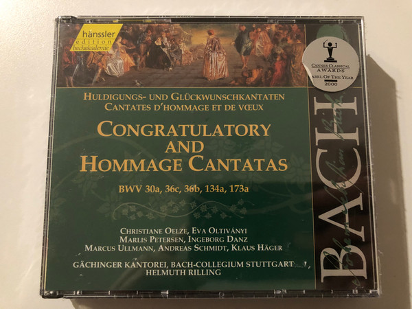 Johann Sebastian Bach - Congratulatory and Hommage Cantatas BWV 30a, 36c, 36b, 134a, 173a / Christian Oelze, Eva Oltivanyi, Marlis Petersen, Ingeborg Danz / Hänssler Edition Bachakademie 2x Audio CD 2000 / CD 92.139