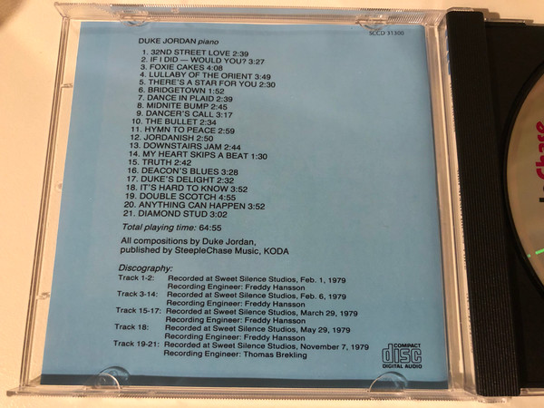 Duke Jordan - Solo Masterpieces - Volume 2 / SteepleChase Audio CD 1992 / SCCD 31300