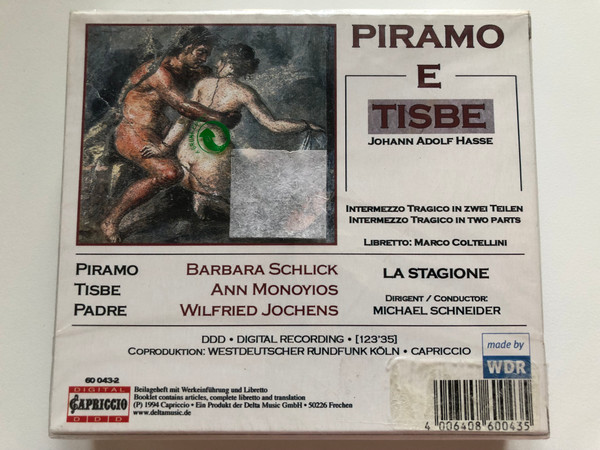 Johann Adolf Hasse - Piramo E Tisbe / Schlick, Monoyios, Jochens, La Stagione, Michael Schneider / Capriccio 2x Audio CD 1994 Stereo / 60 043-2