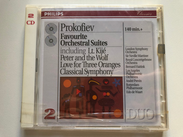 Prokofiev – Favourite Orchestral Suites / Including: Lt. Kije, Peter and the Wolf, Love for Three Oranges, Classical Symphony / London Symphony Orchestra, Sir Neville Marriner / Philips Classics 2x Audio CD 1994 / 442 278-2