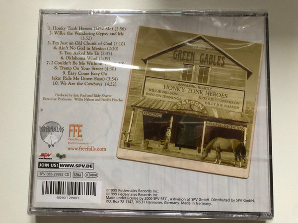 Honky Tonk Heroes - Kris Kristofferson, Billy Joe Shaver, Willie Nelson, Waylon Jennings / America's Most Celebrated Outlaws In Their First Collaboration / Pedernales Records Audio CD 1999 / SPV 085-29982 CD