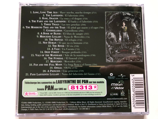 Pan's Labyrinth - Original Soundtrack by Javier Navarrete - A Film By Guillermo Del Toro / Milan Audio CD 2006 / 399 060-2