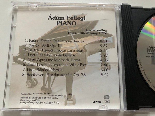 Ádám Fellegi – Piano / Live Recording / VTCD Media Audio CD 1994 / VBP 022