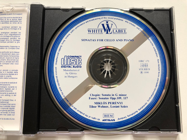 Chopin - Fauré - Sonatas for Cello and Piano / Miklós Perényi, Tibor Wehner, Loránt Szűcs / White Label Audio CD 1990 Stereo / HRC 171