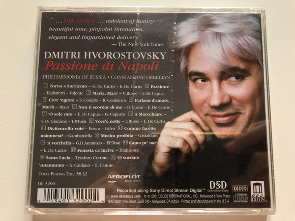 Dmitri Hvorostovsky – Passione Di Napoli / Philharmonia Of Russia, Constantine Orbelian / Delos Intrenational Audio CD 2001 / DE 3290