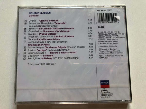 Holiday Classics - Carnival! / London Decca Audio CD 1995 / 444 610-2