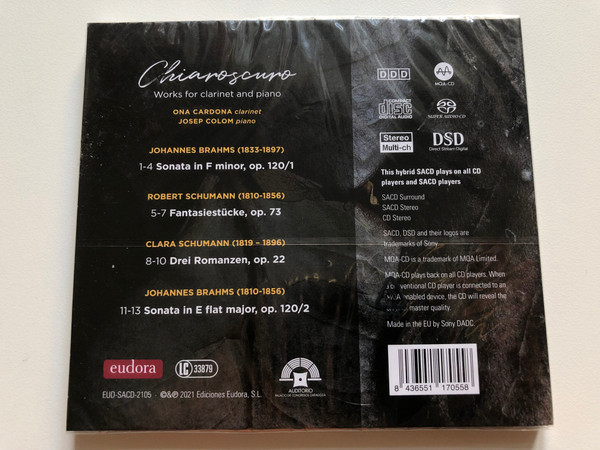 Ona Cardona, Josep Colom – Chiaroscuro (Works for clarinet and piano) / Johannes Brahms, Robert & Clara Schumann / Eudora Records SACD 2021 / EUD-DR-2105