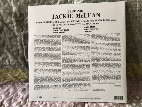Jackie McLean – Bluesnik / Freddie Hubbard, Kenny Drew, Doug Watkins and Pete La Roca / Deluxe Gatefold Edition, 180 gram, HG Virgin Vinyl / DOL LP 2013 / DOL1047HG