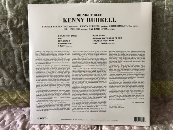 Kenny Burrell - Midnight Blue - With Stanley Turrentine, Major Holley Jr, Bill English, Ray Barretto / Deluxe Gatefold Edition, 180 gram, HQ Virgin Vinyl / The Classic 1963 Jazz Album / DOL LP 2017 / DOL881HG
