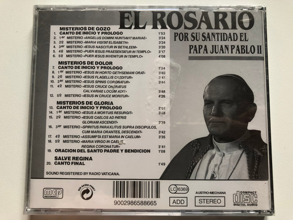 El Rosario - Por Su Santidad El Papa Juan Pablo II / Der Rosenkranz in Wort und Musik von Seiner Heiligkeit, Papst, Johannes Paul II / Audio CD Stereo / CD 158.866