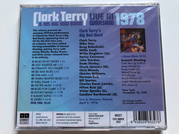 Clark Terry & His Big Bad Band – Live In Warsaw 1978 / For The First Time On CD!!! / 2 Albums on 1CD / Gambit Records Audio CD 2009 / 69327