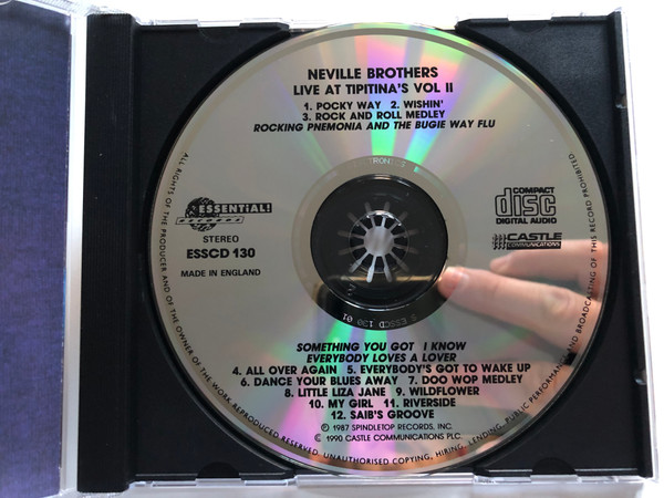 Neville Brothers - Live At Tipitina's - Volume II / Castle Communications Audio CD 1990 Stereo / ESSCD 130