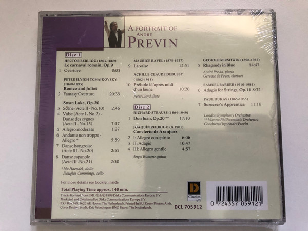 A Portrait Of André Previn - Le Carnaval Romain; Concierto De Aranjuez; Swan Lake; Adagio For Strings; Sorcerer's Apprentice / London Symphony Orchestra; Vienna Philharmonic Orchestra / Disky Classics 2x Audio CD 1999 / DCL 705912