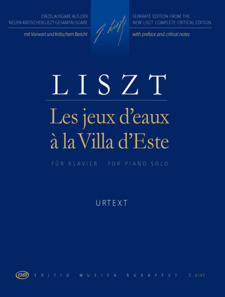 Liszt Ferenc: The fountains at the Villa d'Este / Années de Pelerinage. Third year / Preface by Kaczmarczyk Adrienne / Edited by Sulyok Imre, Mező Imre / Fingering revised by Zempléni Kornél / Editio Musica Budapest Zeneműkiadó / 1977 / Előszó: Kaczmarczyk Adrienne / Közreadta Sulyok Imre, Mező Imre / Ujjrendet átnézte Zempléni Kornél 