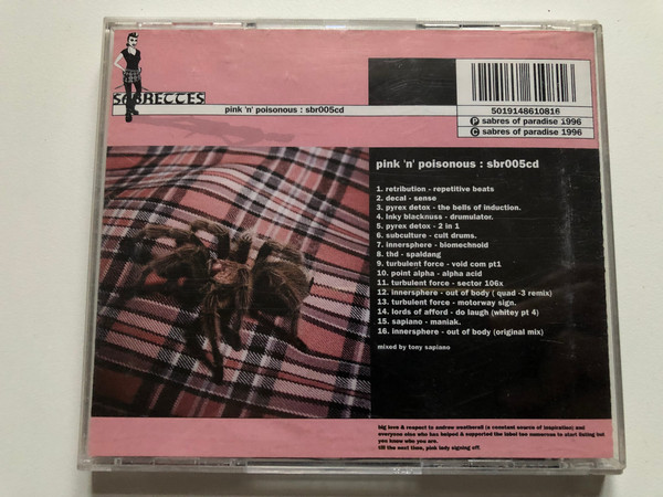 ''Pink 'n' Poisonous'' / Pink me up (the final chapter) - a sabrettes compilation, mixed by Tony Sapiano / Sabrettes Audio CD 1996 / sbr005cd 